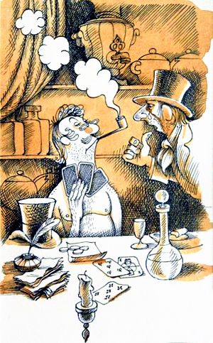 Иллюстрация В. А. Чижикова к басне И. А. Крылова «Стыдливый игрок»