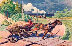 Иллюстрация П. П. Гославского к были Л. Н. Толстого «От скорости сила»