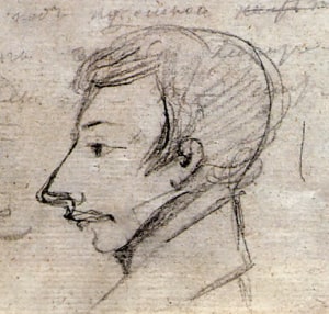 Вильгельм Кюхельбекер. Рисунок Пушкина в рукописи, 1825