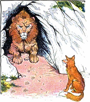 Иллюстрация к басне «Лев и лисица». Художник Майло Винтер, 1919