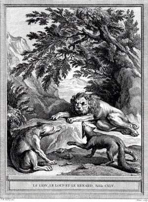 Иллюстрация к басне Эзопа «Лев, волк и лиса». Жан-Батист Удри (17 марта 1686 — 30 апреля 1755)