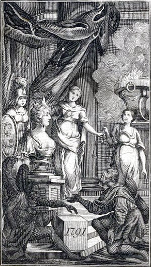 Аллегорическая картинка с изображением скульптурного бюста императрицы Екатерины II, 1781 г.