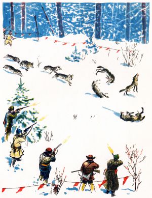 Иллюстрация В. Голицына к рассказу Б. Житкова «Волки»