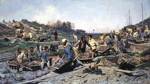 Ремонтные работы на железной дороге. Художник К. А. Савицкий, 1874