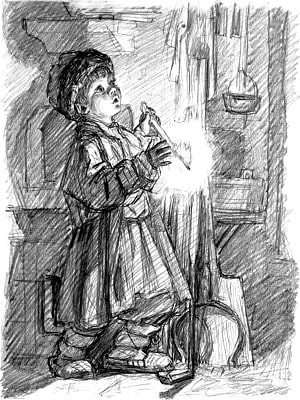 Иллюстрация А. Ф. Пахомова к рассказу К. Д. Ушинского «Трусливый Ваня», 1961 г.