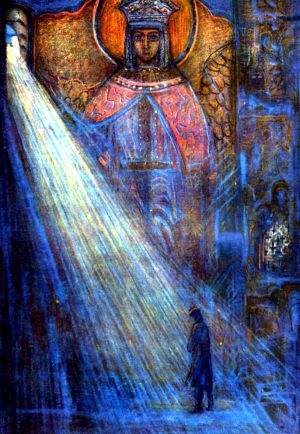 Иллюстрация И. Глазунова к стихотворению Блока «Вхожу я в темные храмы...»