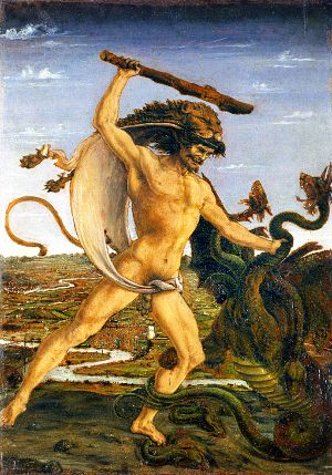 Гекракл (при рождении Алкид) — персонаж греческой мифологии. Художник Антонио дель Поллайоло, около 1475 г.