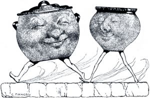 Иллюстрация И. С. Панова (1911 г.) к басне Крылова «Котёл и Горшок»