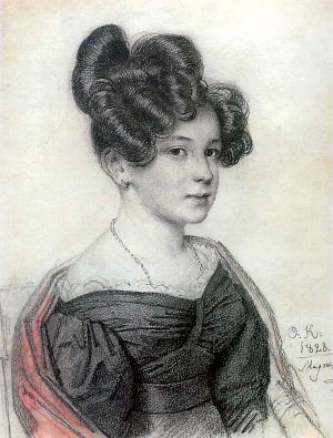 Анна Алексеевна Оленина на портрете О. А. Кипренского, 1828. Бумага, итальянский карандаш.
