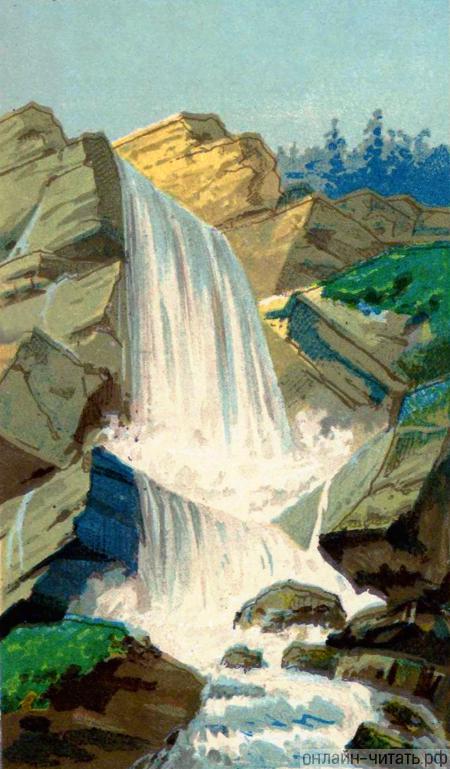 Иллюстрация к стихотворению Державина «Водопад» на хромо-литографии И. Д. Сытина и Ко