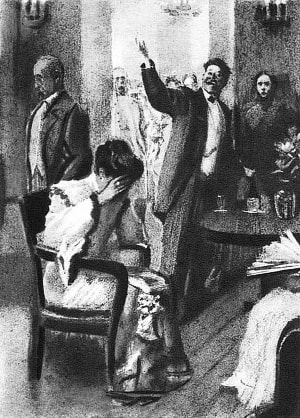 Иллюстрация Б. Йогансона к третьему действию пьесы Чехова «Вишневый сад», 1944