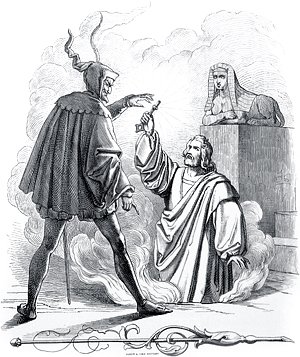 Фауст топает с ключом в руке и проваливается. Иллюстрация Энгельберта Зейбертца (1813–1905) к «Фаусту» И. В. Гёте (1749-1832)