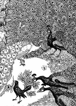 Иллюстрация Н. Ольшанского и П. Беллингерста к басне «Ворона» Крылова, 1902