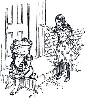 Лакей-Лягушка и Алиса. Иллюстрация Артура Рэкема (1907) к сказке Льюиса Кэрролла «Алиса в Стране Чудес» (1865)