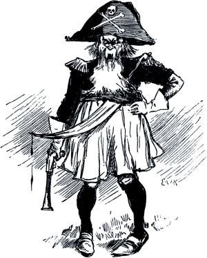 Он рассказал, что тридцать лет был пиратом. Иллюстрация Э. У. Кембла к повести Марка Твена «Приключения Гекльберри Финна»
