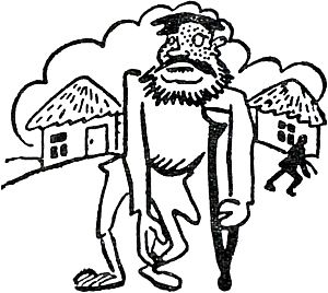 Шёл через деревню прыщастый калека. Иллюстрация В. Маяковского к циклу стихотворений «Обряды», 1923 г.