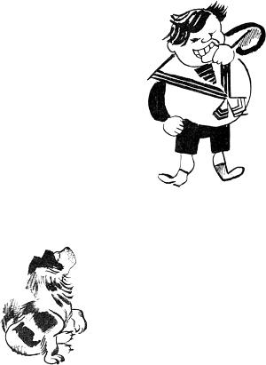 Петя, выйдя на балкончик, жадно лопал сладкий пончик. Иллюстрация к стихотворению В. Маяковского «Сказка о Пете, толстом ребенке, и о Симе, который тонкий». Художник Н. Купреянов, 1925