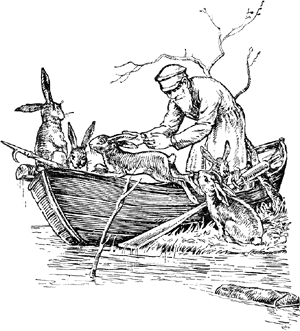 Дед Мазай и зайцы. Иллюстрация Бирюкова к стихотворению Некрасова «Дедушка Мазай и зайцы»