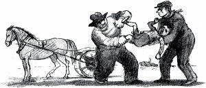 Мальчишка барахтался, как плюшевый медведь. Кое-как нам удалось запихать его на дно кабриолета... Иллюстрация Ф. Полещук к рассказу-новелле О. Генри «Вождь краснокожих»