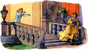 Замарашка убегает с бала. Иллюстрация Б. Дехтерева к сказке Шарля Перро «Замарашка (Золушка)»