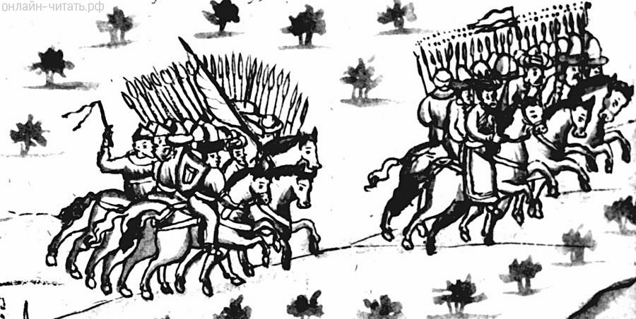 Бегство Кучума из города Кашлык. Рисунок из Кунгурской летописи XVII века