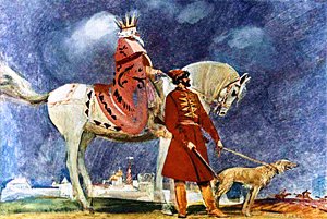 Король и стрелец. Иллюстрация Р. Столярова к сказке «Пойди туда — не знаю куда, принеси то — не знаю что»