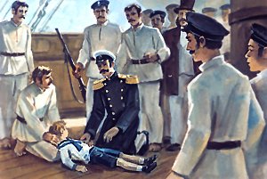 Мальчик на корабле. Иллюстрация В. Штаркина к рассказу Л. Н. Толстого «Прыжок»