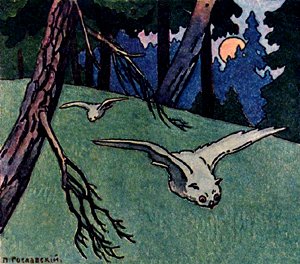 Иллюстрация П. П. Гославского к басне Льва Николаевича Толстого «Сова и заяц»